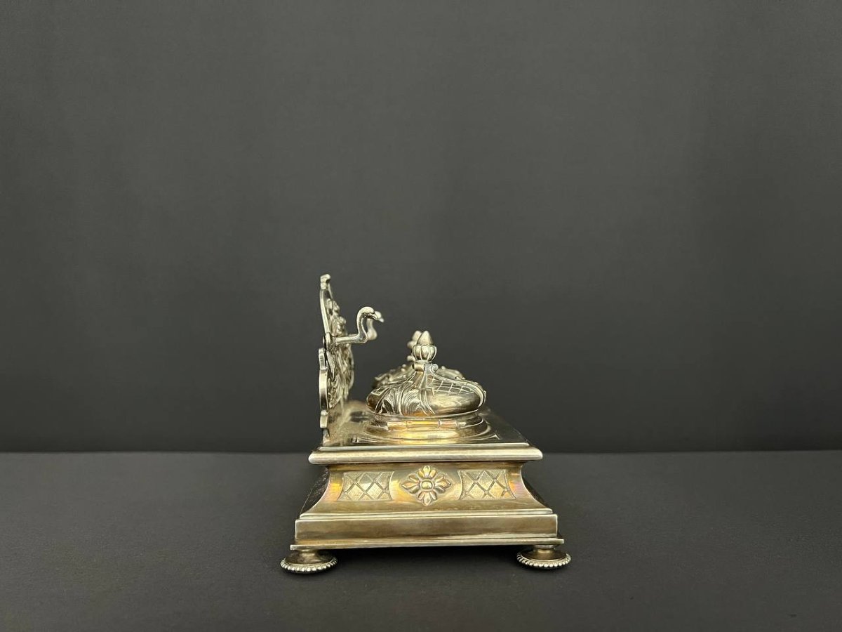 Antique Silver-plated Bronze Inkwell – Napoleon III Style-photo-2