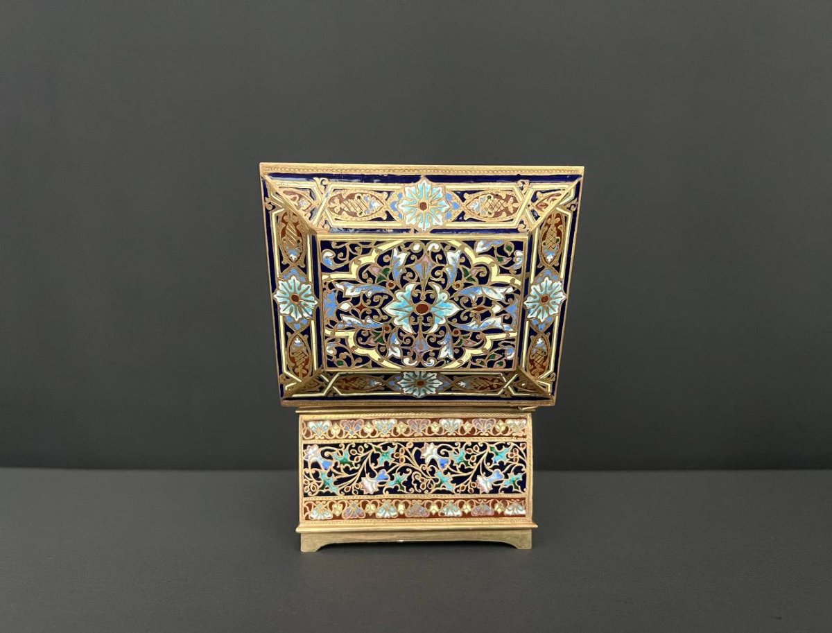 Magnificent Box In Gilded Brass And Cloisonné Enamel-photo-2