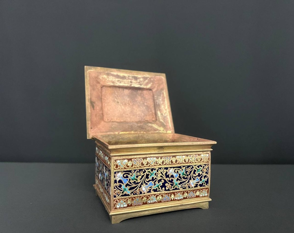 Magnificent Box In Gilded Brass And Cloisonné Enamel-photo-2