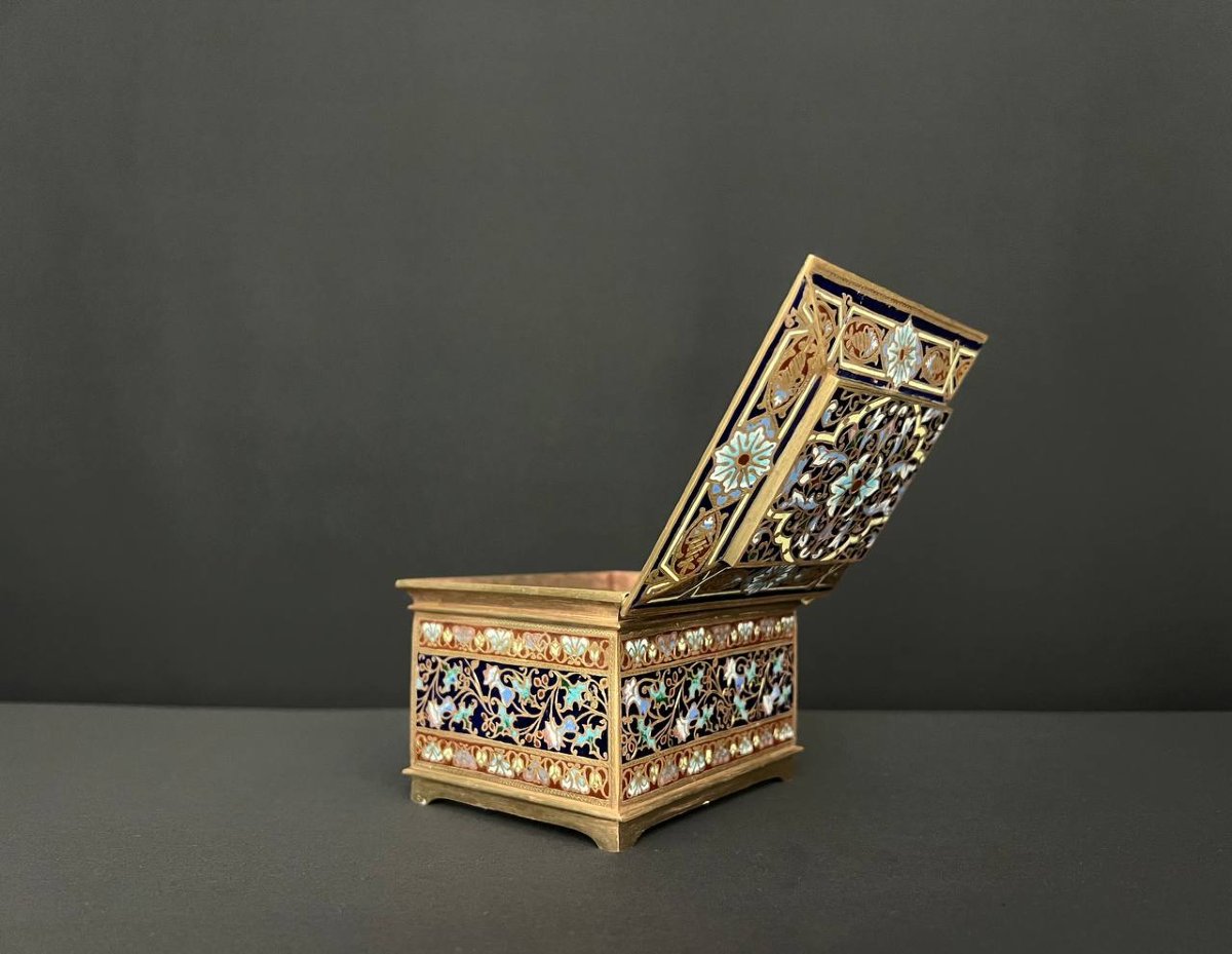 Magnificent Box In Gilded Brass And Cloisonné Enamel-photo-6