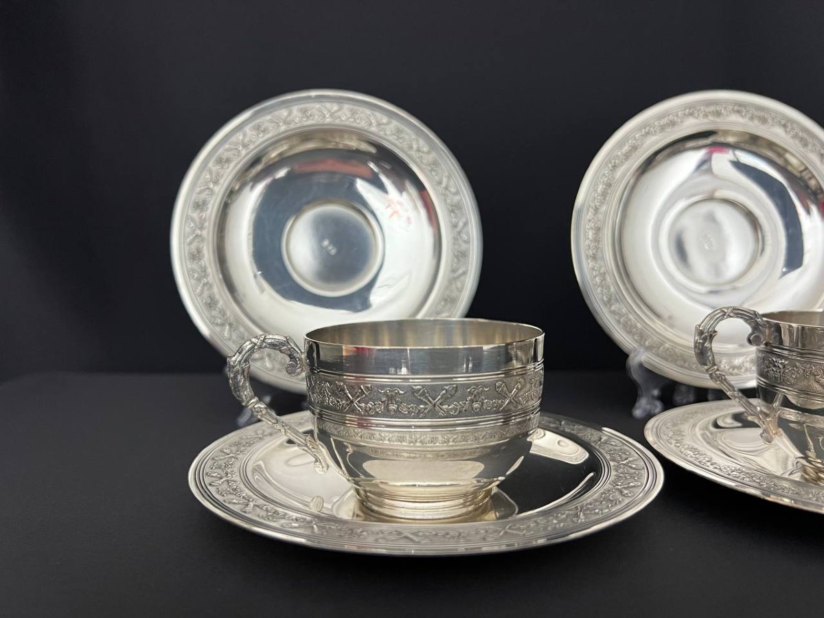 Set Of 6 Silver-plated Cups And Saucers – Early 20th Century -photo-3