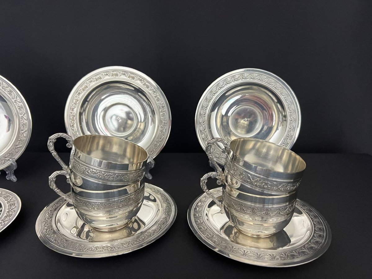 Set Of 6 Silver-plated Cups And Saucers – Early 20th Century -photo-5