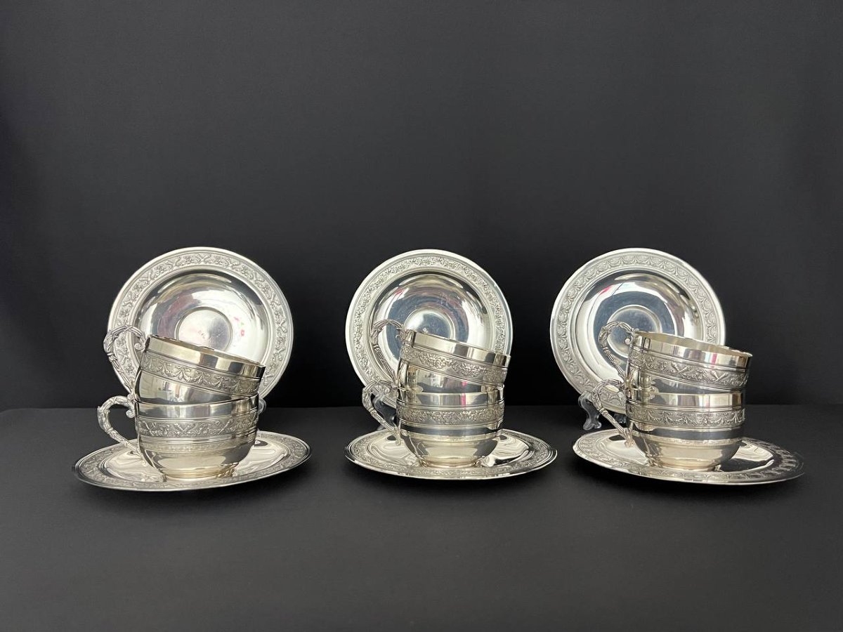 Set Of 6 Silver-plated Cups And Saucers – Early 20th Century -photo-6