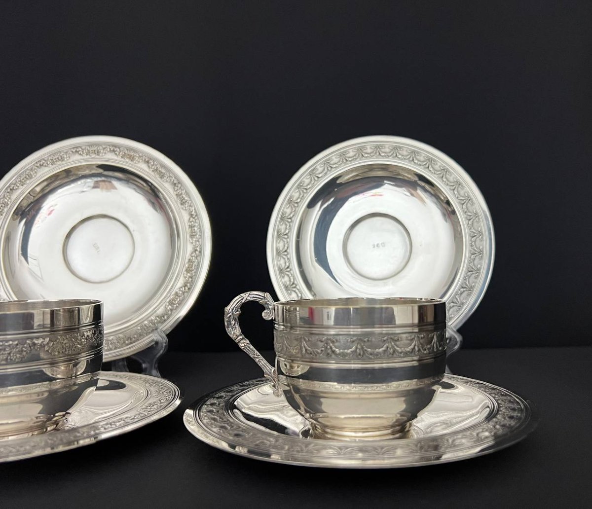 Set Of 6 Silver-plated Cups And Saucers – Early 20th Century -photo-7