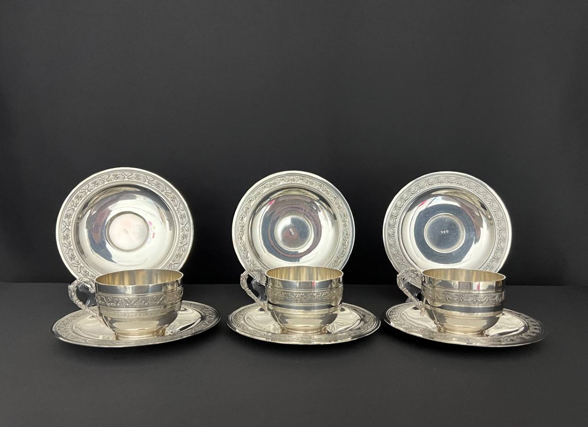 Set Of 6 Silver-plated Cups And Saucers – Early 20th Century 