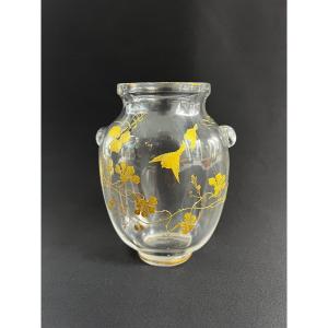 Très Beau Vase En Cristal De Baccarat à Décor Doré