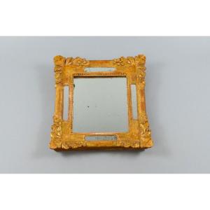 18th Century Style Gilded Wood Pare-close Mirror With Plant Decor