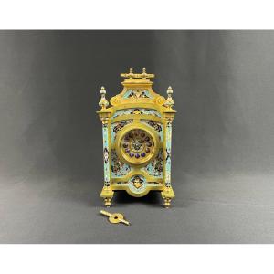 Pendule De Voyage En Bronze Doré Et émail Cloisonné, Fin Du XIX Siècle 