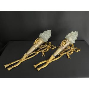 Pair Of Gilt Bronze Wall Lights