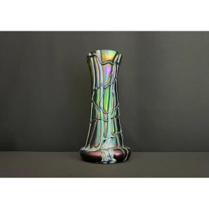 Iridescent Glass Vase Pallme-könig, Kralik Art Nouveau