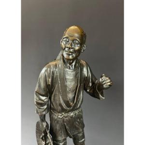 Japan - Meiji Period (1868 - 1912) Large Bronze Okimono With Brown Patina