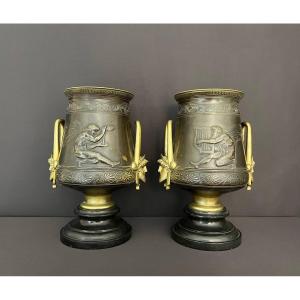 Pair Of French Greek Revival Style Bronze Vases