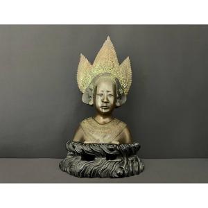 Vietnam, 20th Century Bronze Bust With Brown Patina