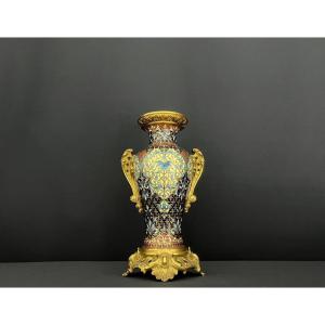 Vase En Bronze Doré Et émail Cloisonné. Vers 1900