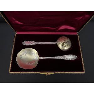 Set Of Silver Gilt Spoons In A Luxurious Box 