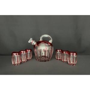 Red Lined Crystal Liqueur Service (attributed To St Louis)