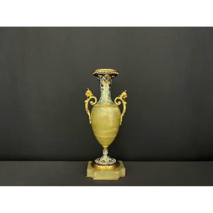 Antique Onyx And Gilt Bronze Vase With Cloisonné Enamels – Napoleon III Style