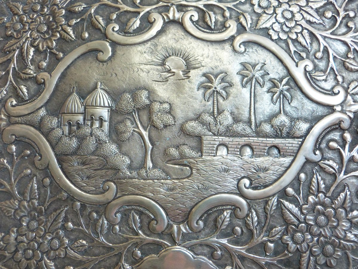 Sterling Silver Colonial Anglo Indian Tray 19th Century-photo-2