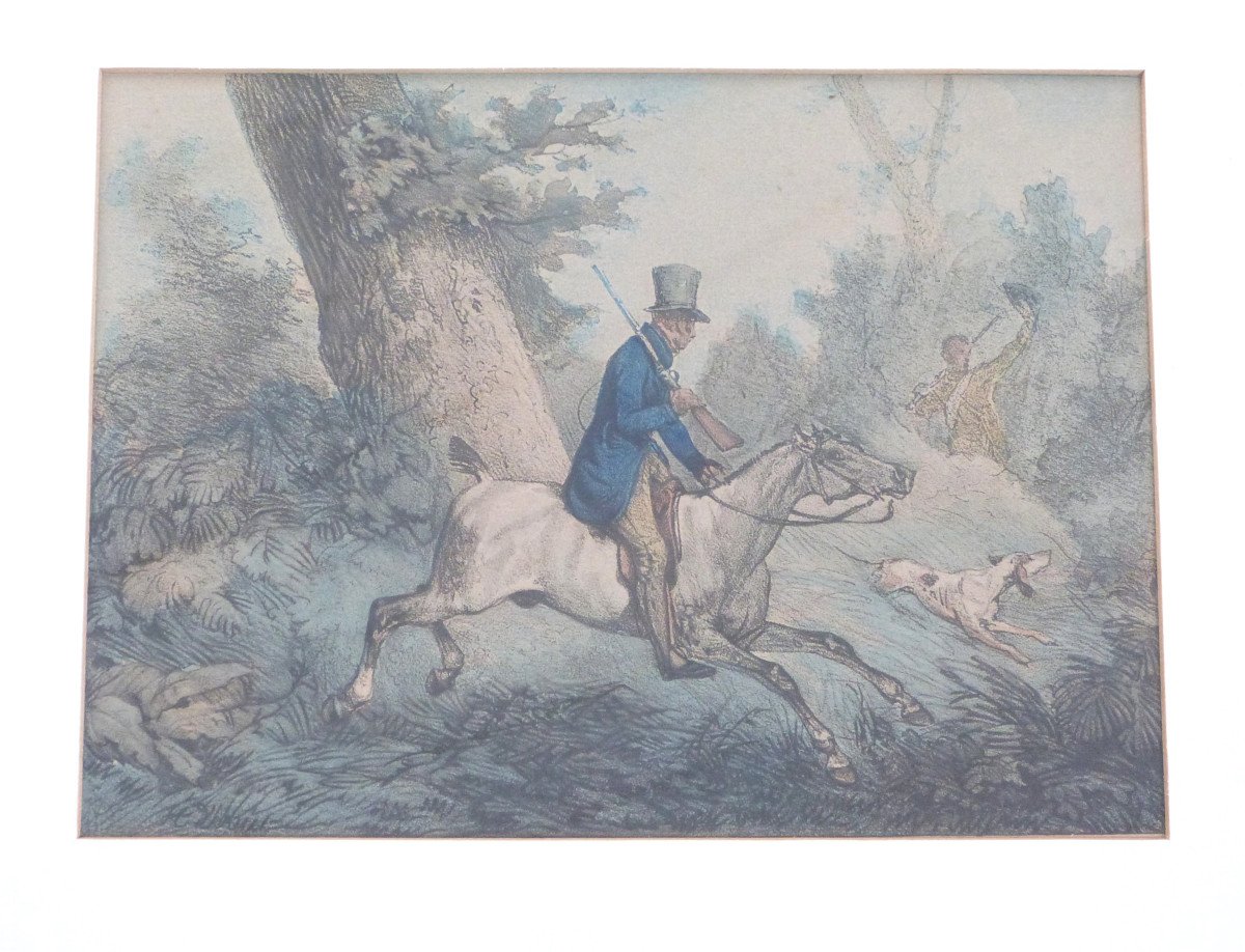 Gravures Couleur d'Après Horace Vernet Scènes De Chasse Et Chevaux-photo-2