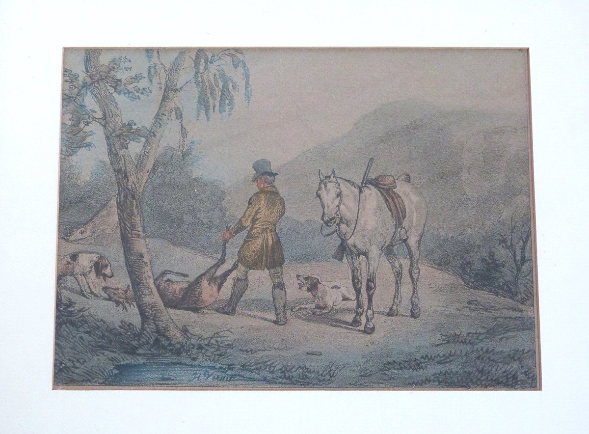 Gravures Couleur d'Après Horace Vernet Scènes De Chasse Et Chevaux-photo-3