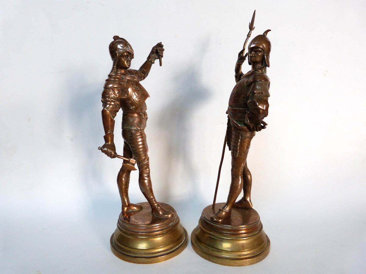 Bronze Sculpture Auguste Louis Lalouette 19th Pair Men At Arms-photo-2