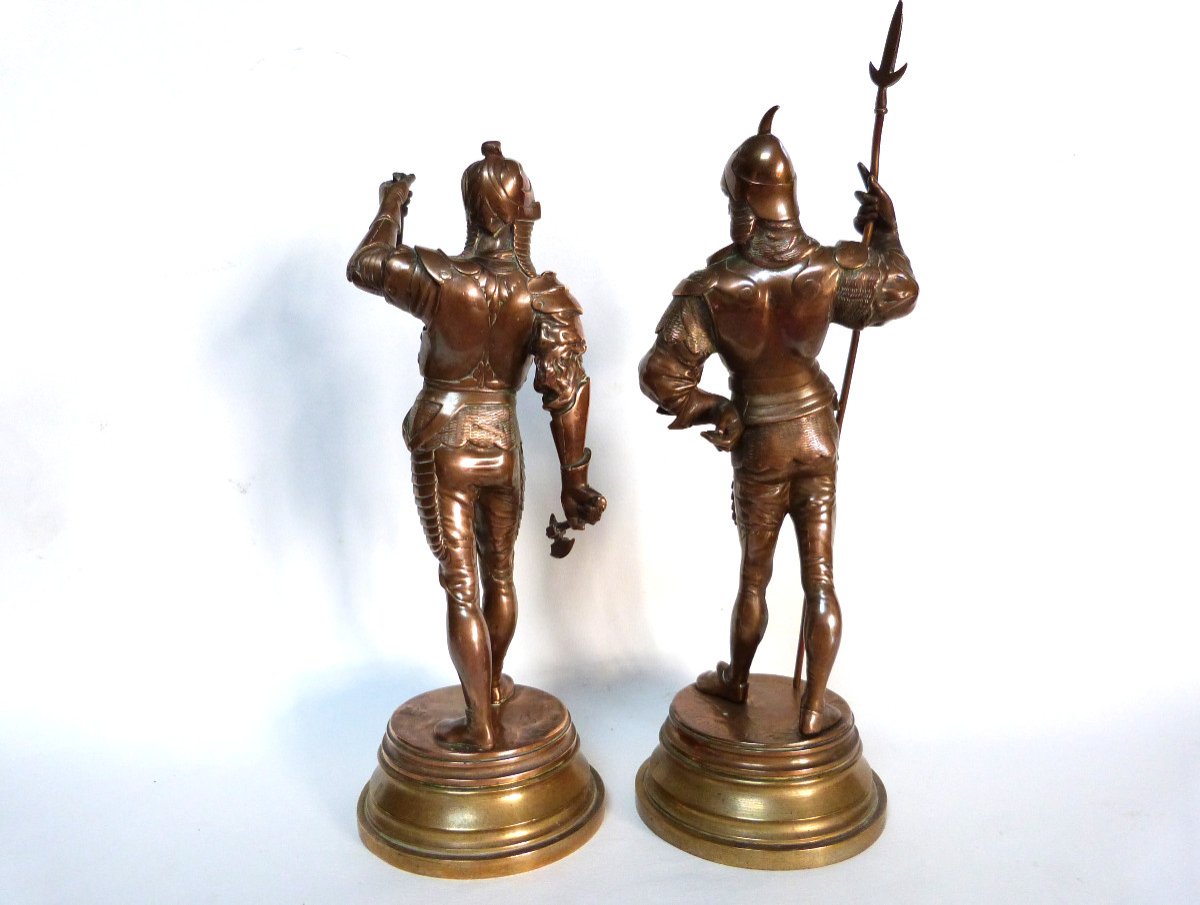 Bronze Sculpture Auguste Louis Lalouette 19th Pair Men At Arms-photo-3