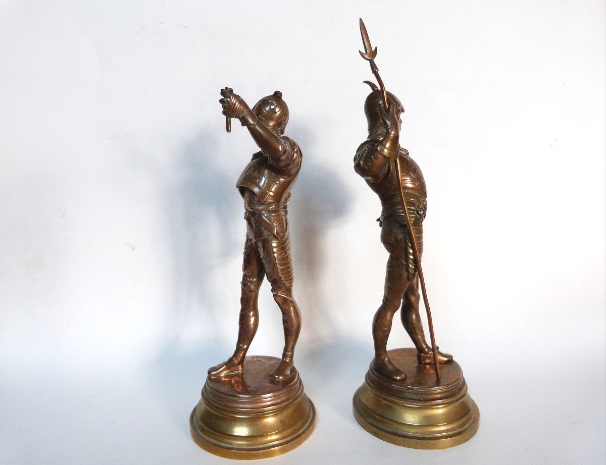 Bronze Sculpture Auguste Louis Lalouette 19th Pair Men At Arms-photo-4