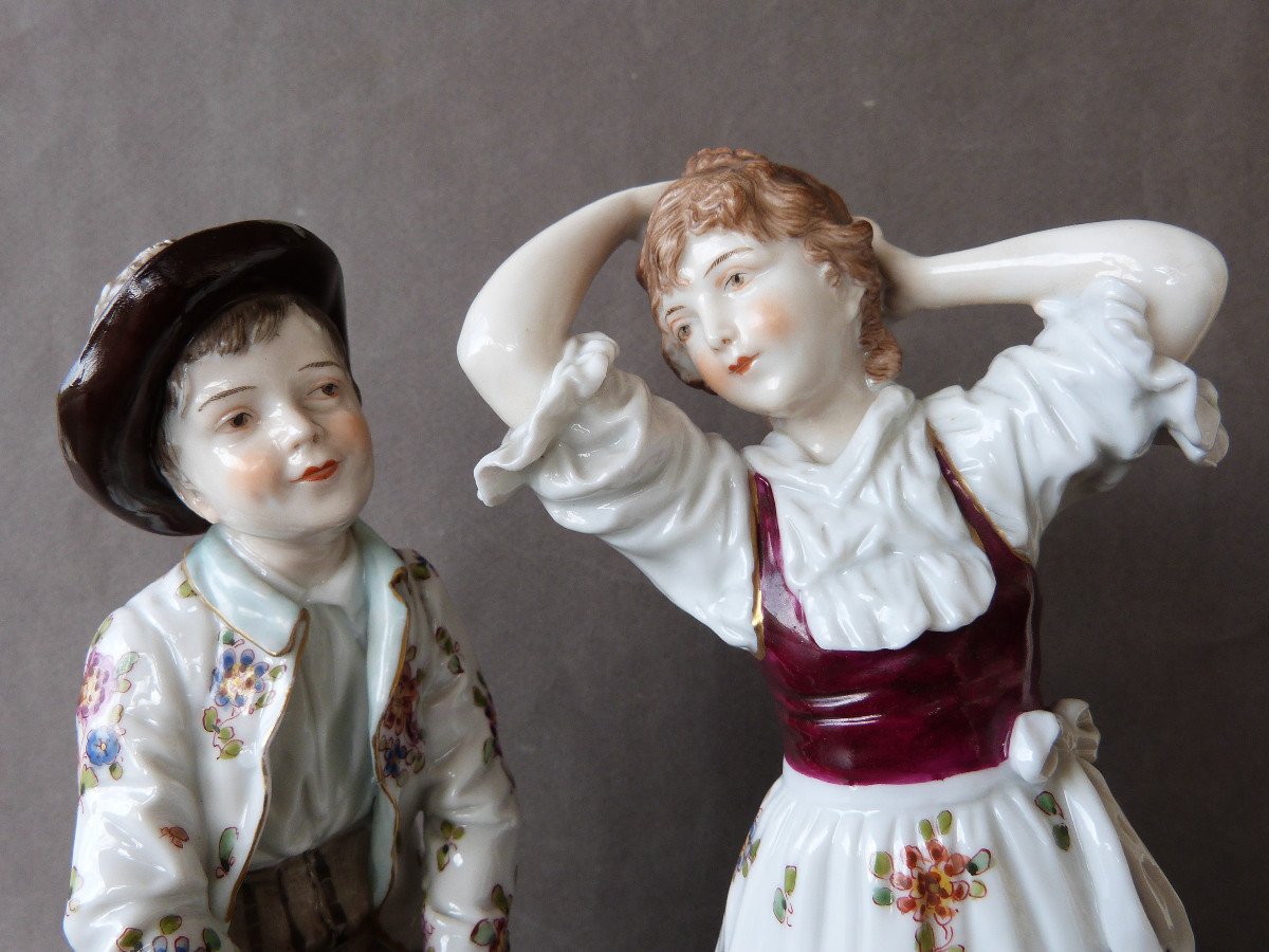 Saxony Porcelain Statuette Group Bouquetière Children -photo-2