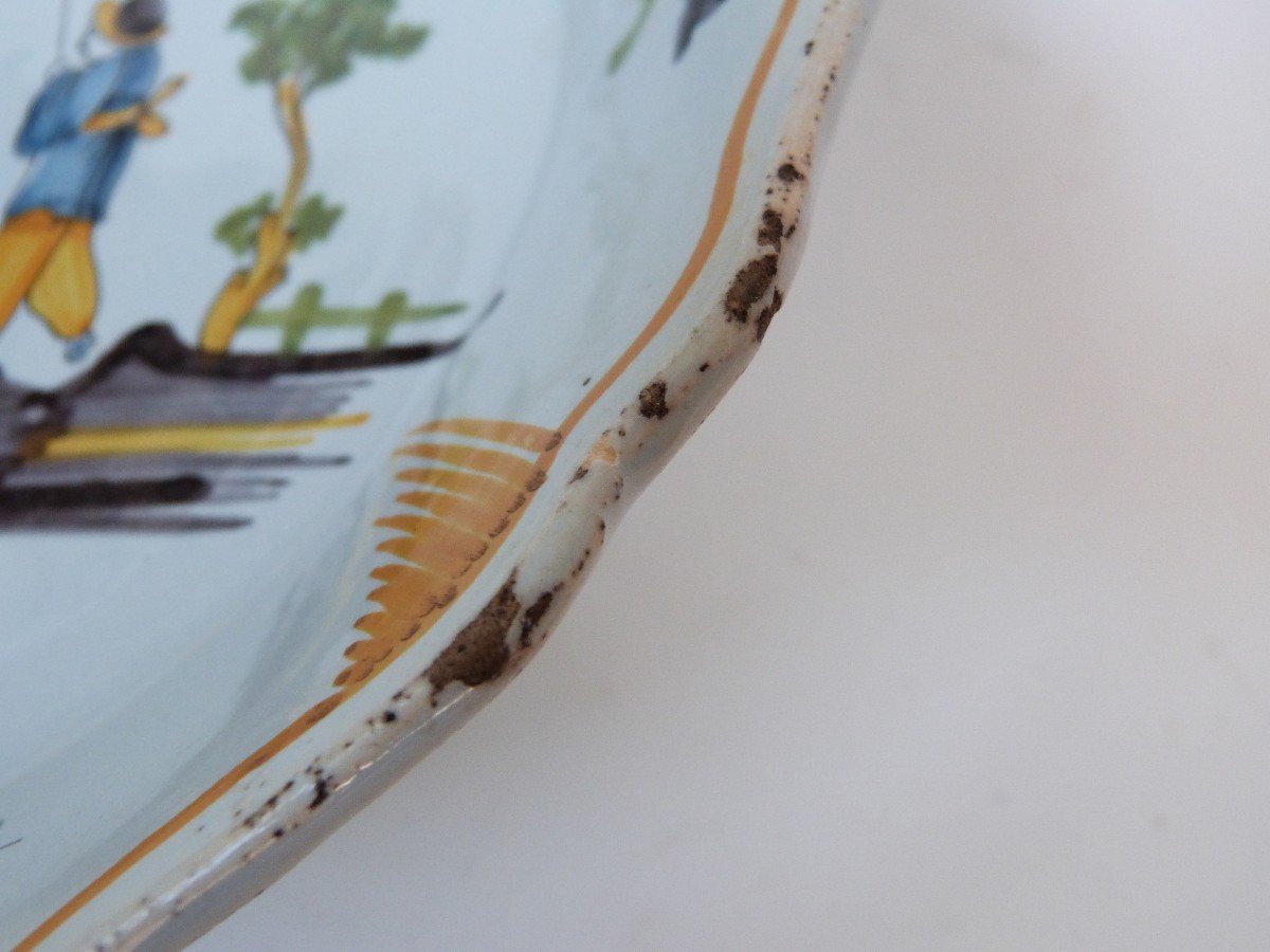 Nevers Earthenware Plate Signed 18th Century Chinese Decor-photo-6