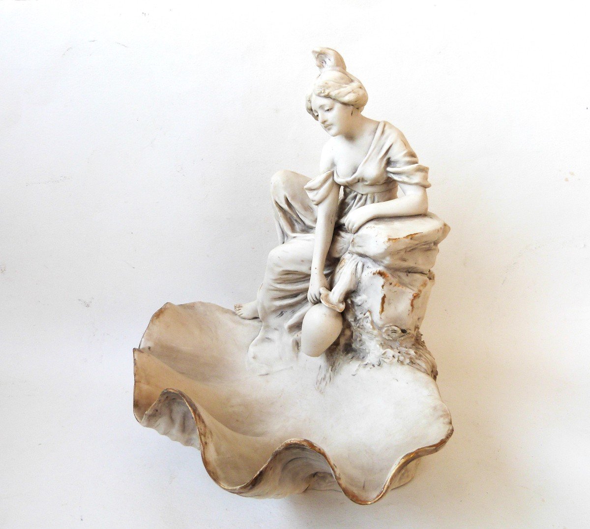 Empty Cup Pocket Figurine Art Nouveau Royal Dux Woman With Fountain And Shell-photo-2