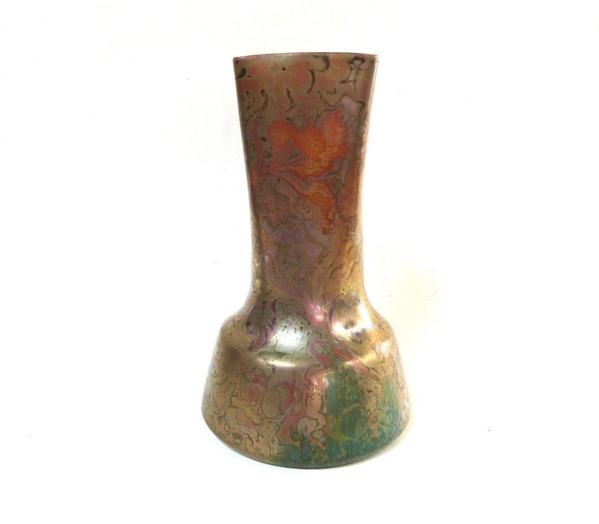 Clément Massier Rare Iridescent Art Nouveau Vase With Iris Decor-photo-2