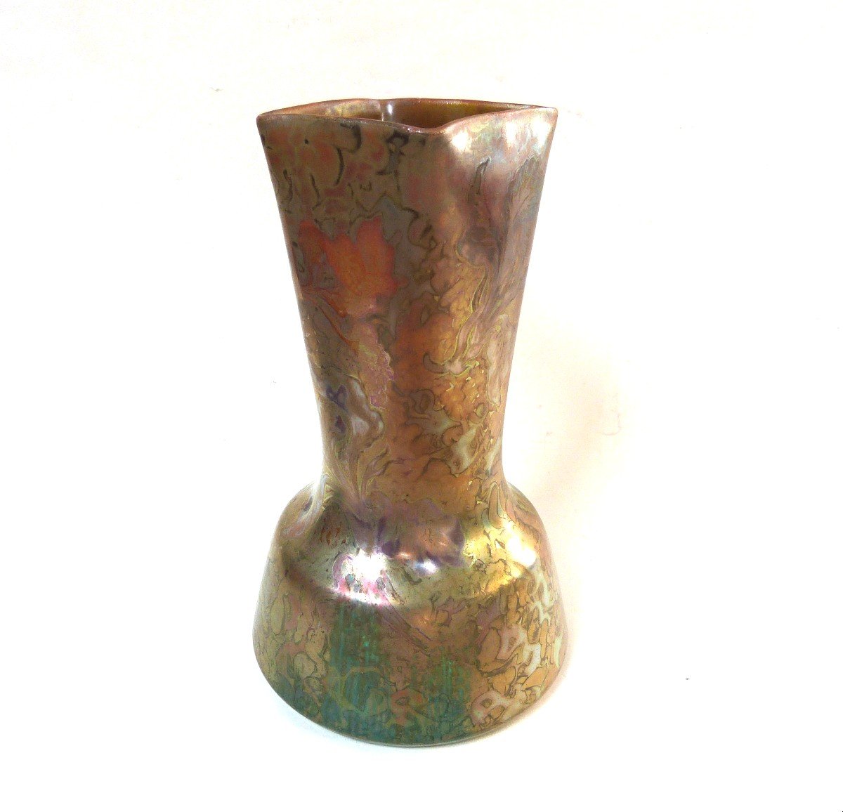 Clément Massier Rare Iridescent Art Nouveau Vase With Iris Decor