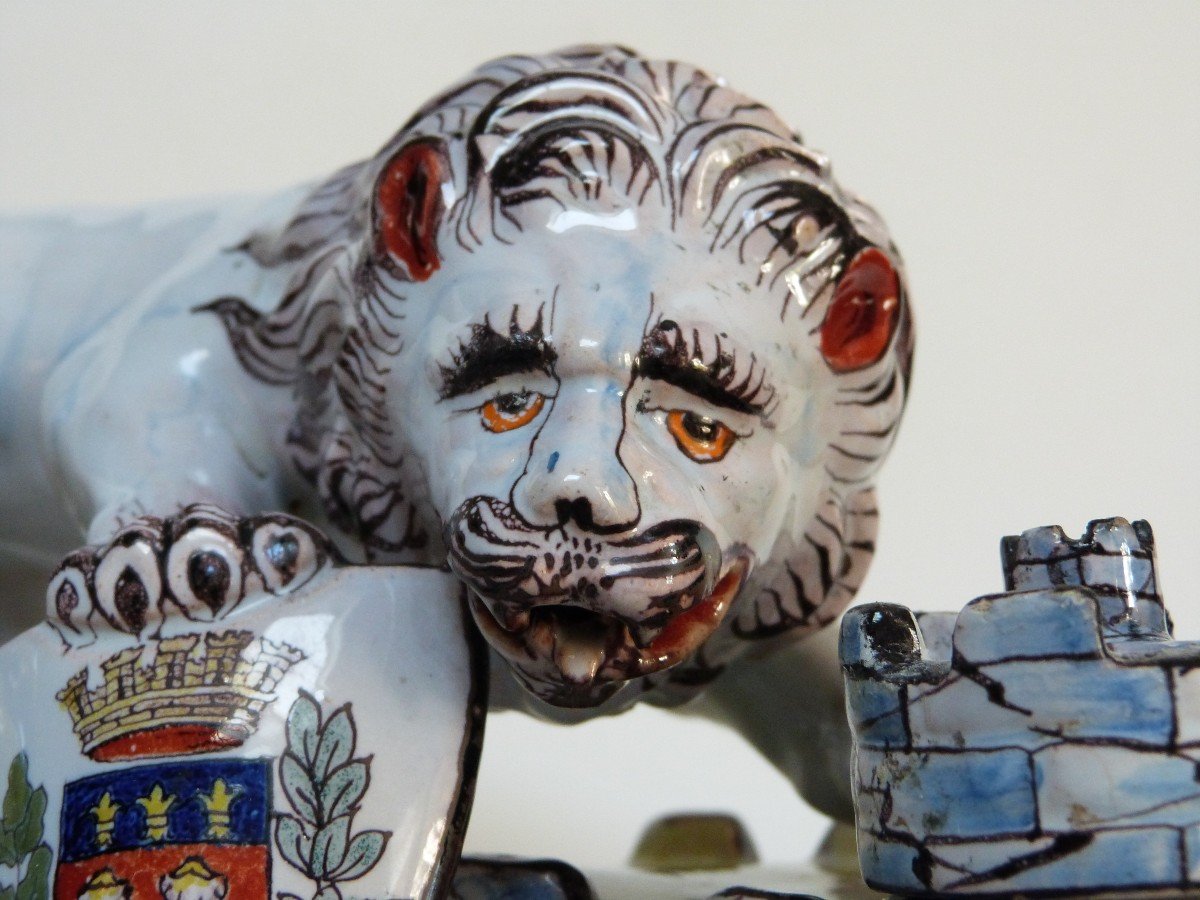 Emile Gallé For Saint Clément Inkwell Heraldic Lion Aurillac Coat Of Arms Eastern Earthenware -photo-2