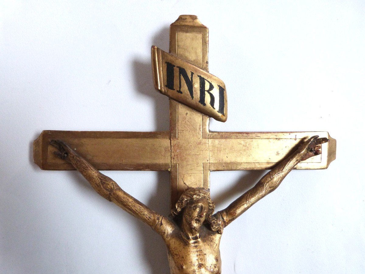 Christ Crucifix In Gilded Wood Carved France Or Italy Late 18th Century -photo-1