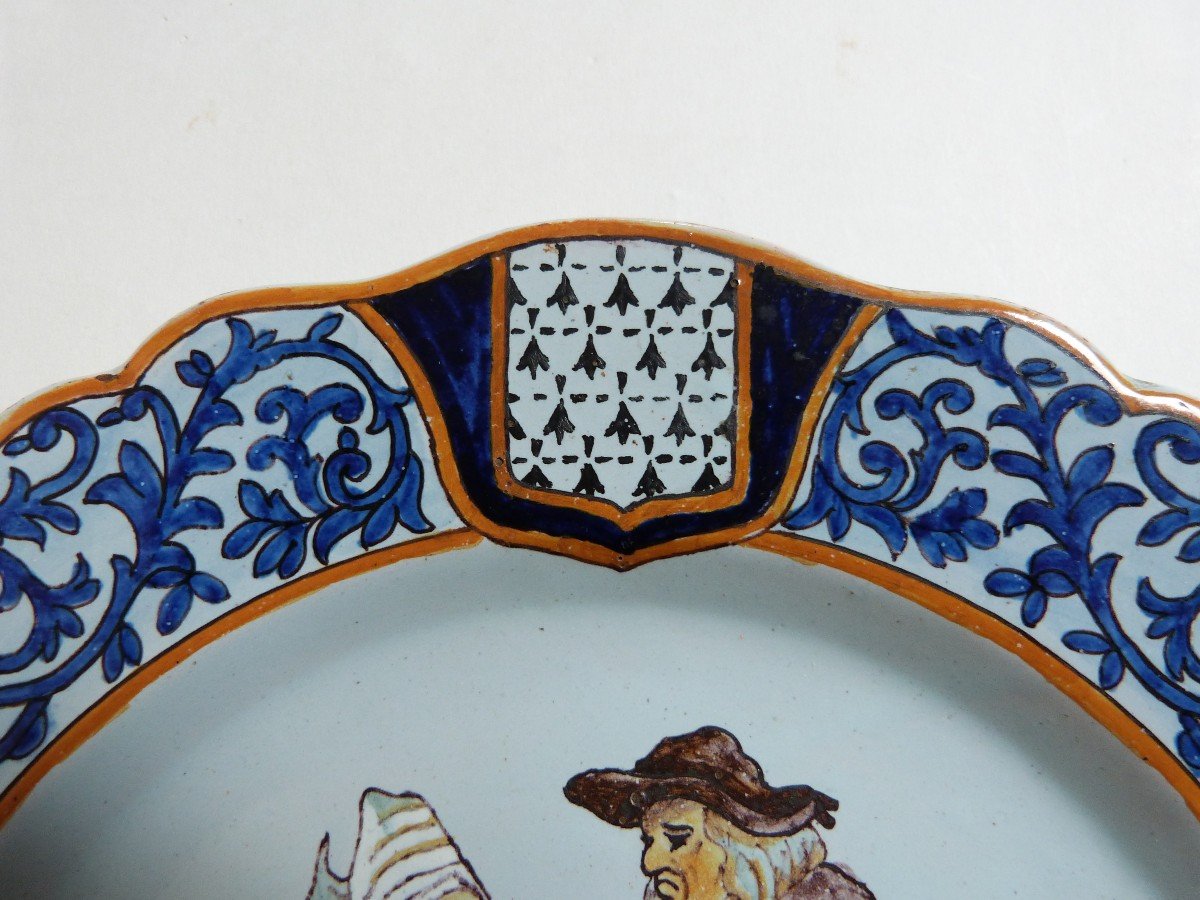 Quimper Porquier Earthenware Plate Beautiful 19th Century Pleyben Decor-photo-3