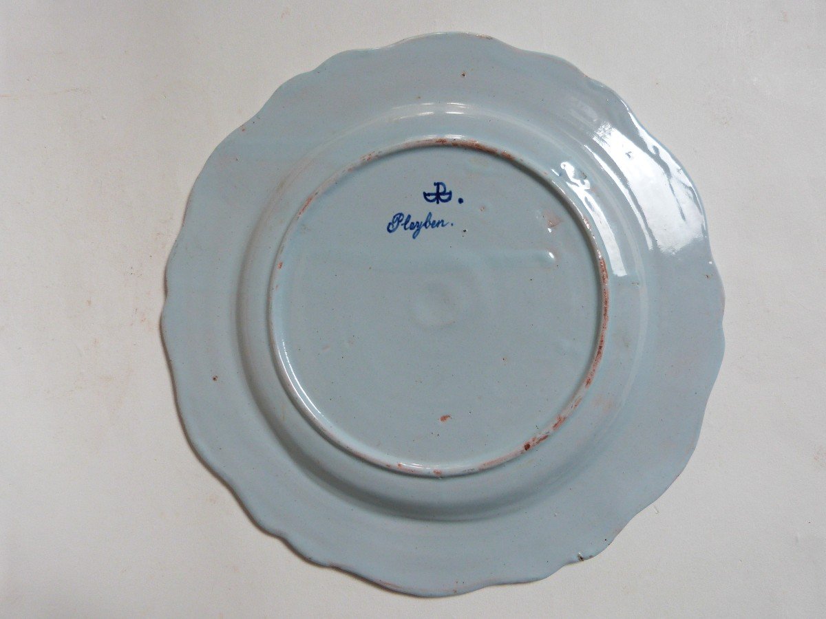 Quimper Porquier Earthenware Plate Beautiful 19th Century Pleyben Decor-photo-2