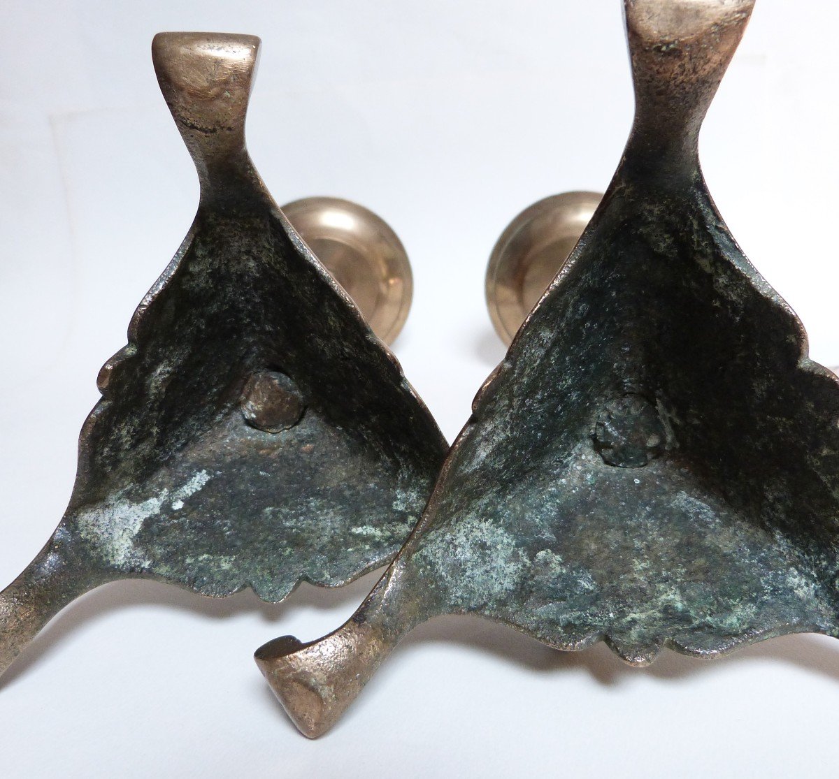 Pair Of Tripod Candlesticks XVIIth Louis XIV Period Beautiful Old Patina-photo-8