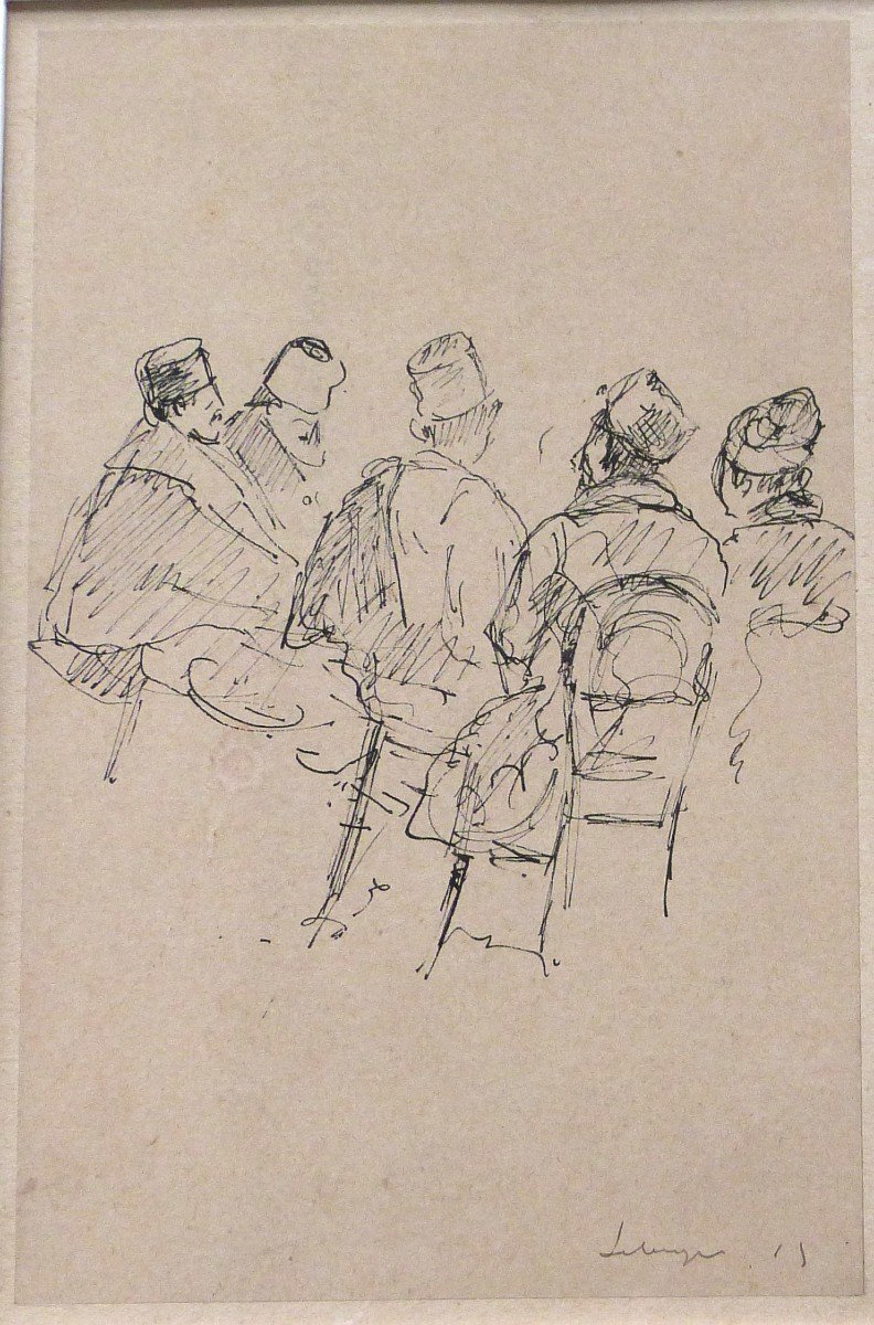 Henri Lebasque Dessin à l'Encre Daté 1915 Intitulé Les Zouaves guerre 14 -18