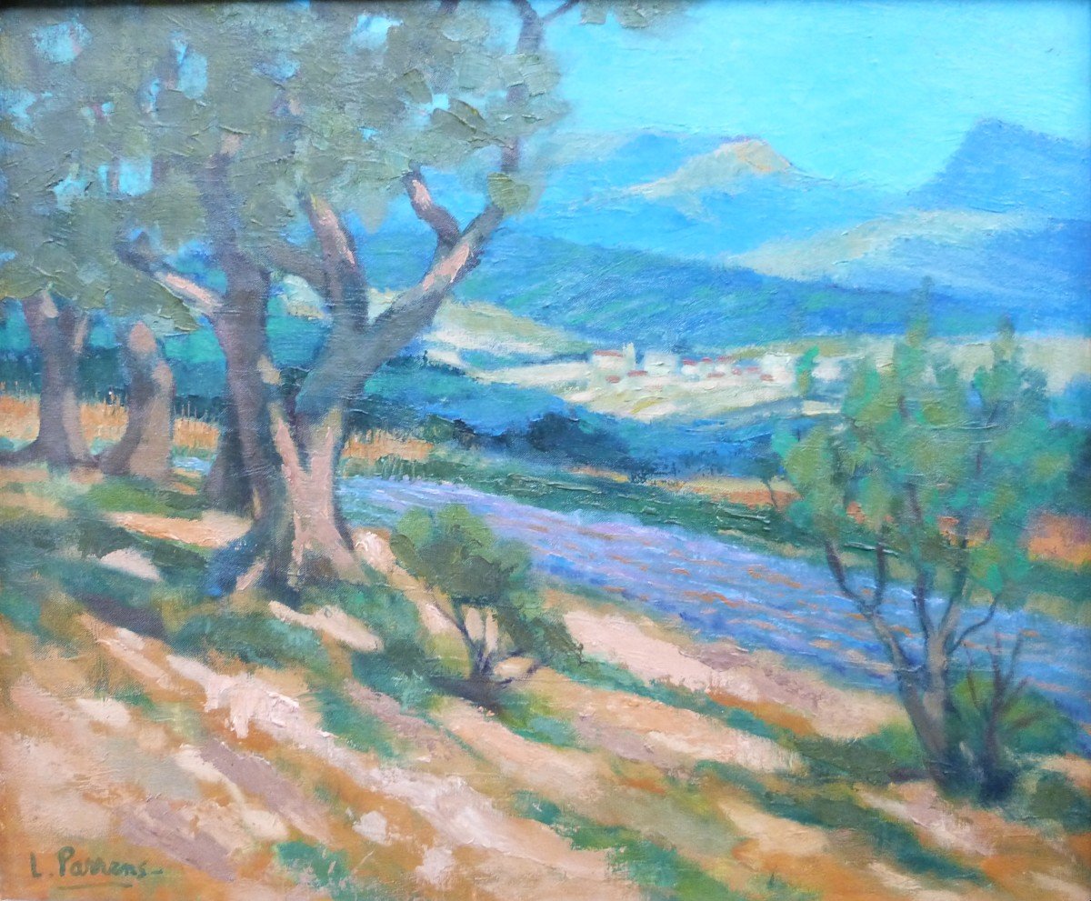 Louis Parrens Environs De Nice Paysage Provençal Huile Sur Toile -photo-2