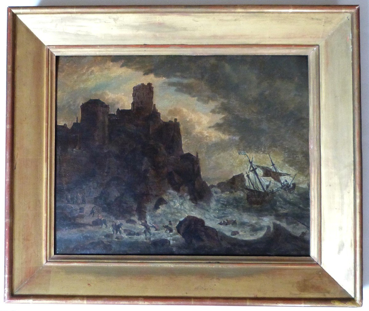 Storm Scene Painting On Panel 18th Century Marine Shipwreck