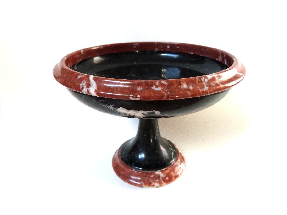 Coupe Piedouche  En Marqueterie De Marbre Noir Et Rouge France XIXeme siècle