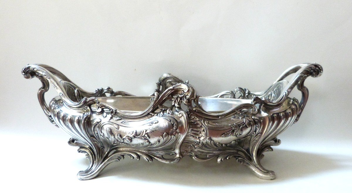 Large Centerpiece Planter In Silver Metal In Napoleon III Rocaille Style -photo-2