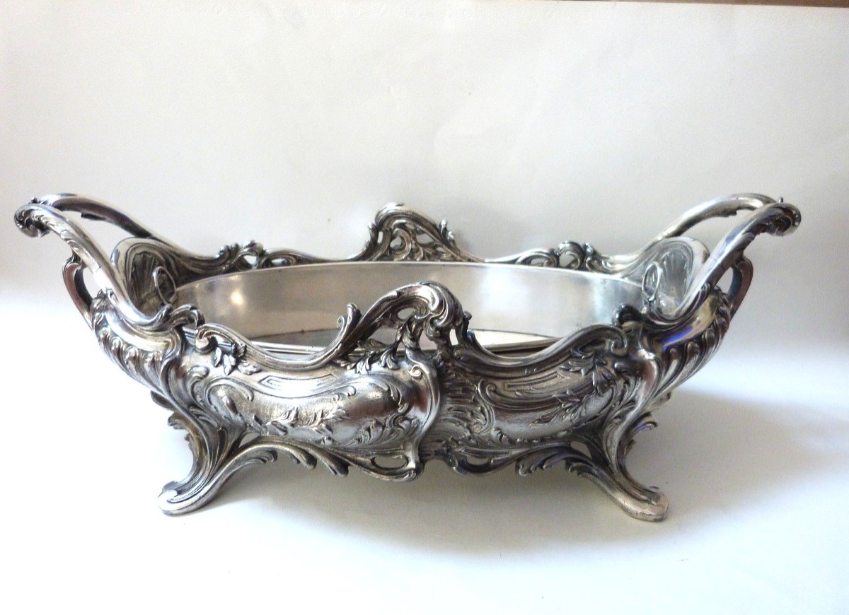 Large Centerpiece Planter In Silver Metal In Napoleon III Rocaille Style -photo-3