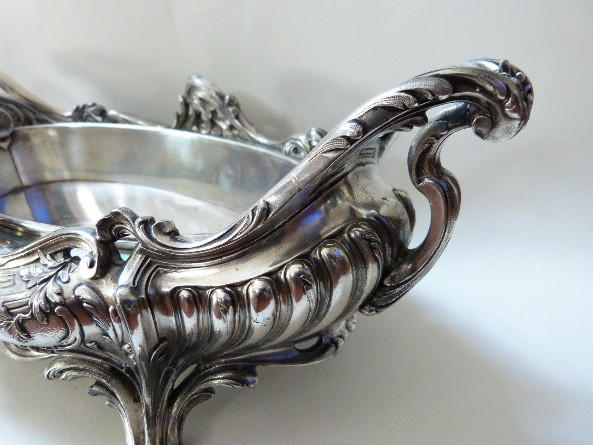 Large Centerpiece Planter In Silver Metal In Napoleon III Rocaille Style -photo-3