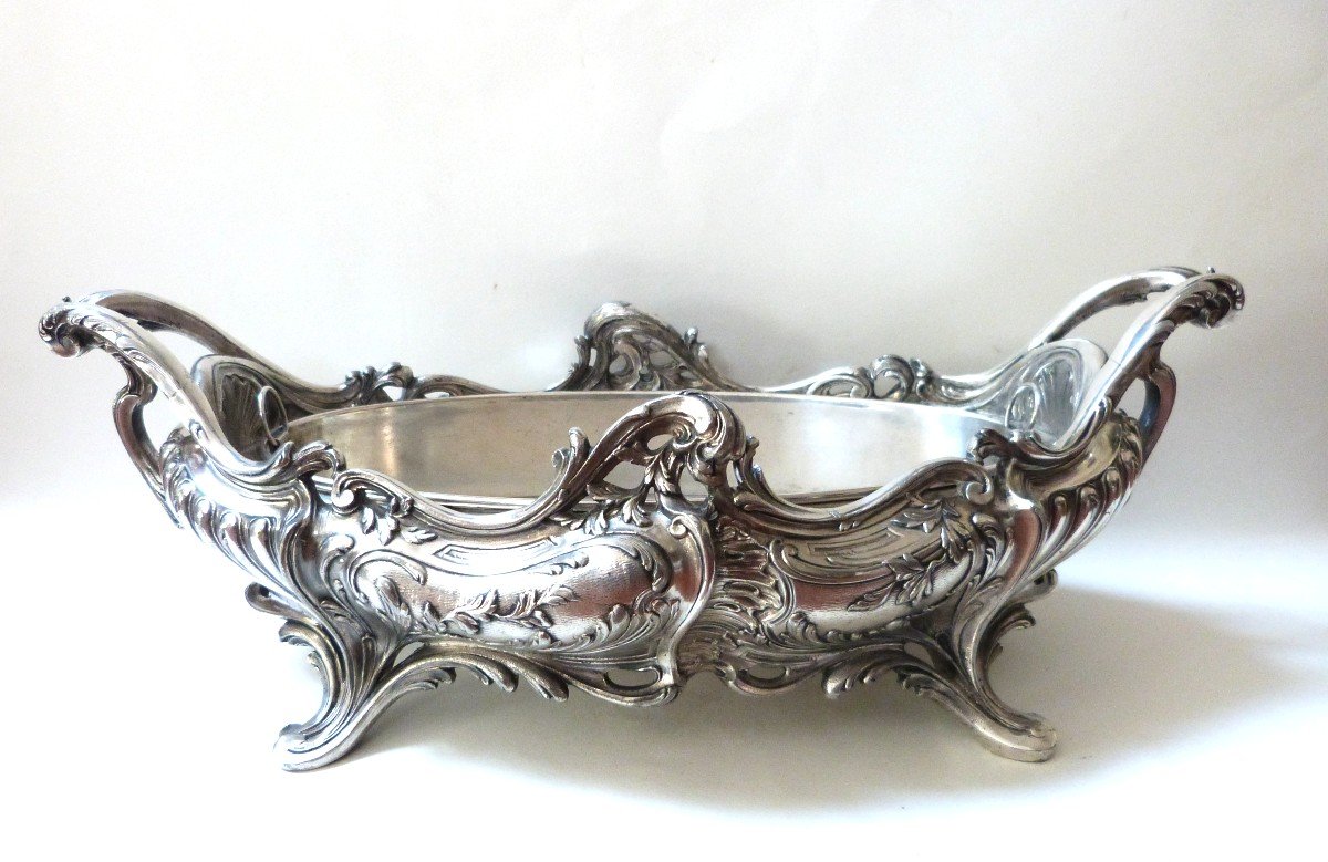 Large Centerpiece Planter In Silver Metal In Napoleon III Rocaille Style 