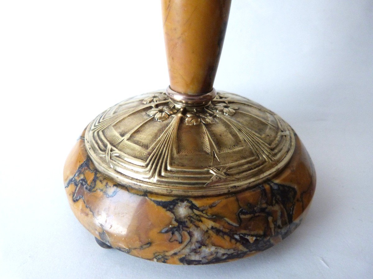 Pair Of Art Deco Yellow Siena Marble And Bronze Casserole Cups-photo-2