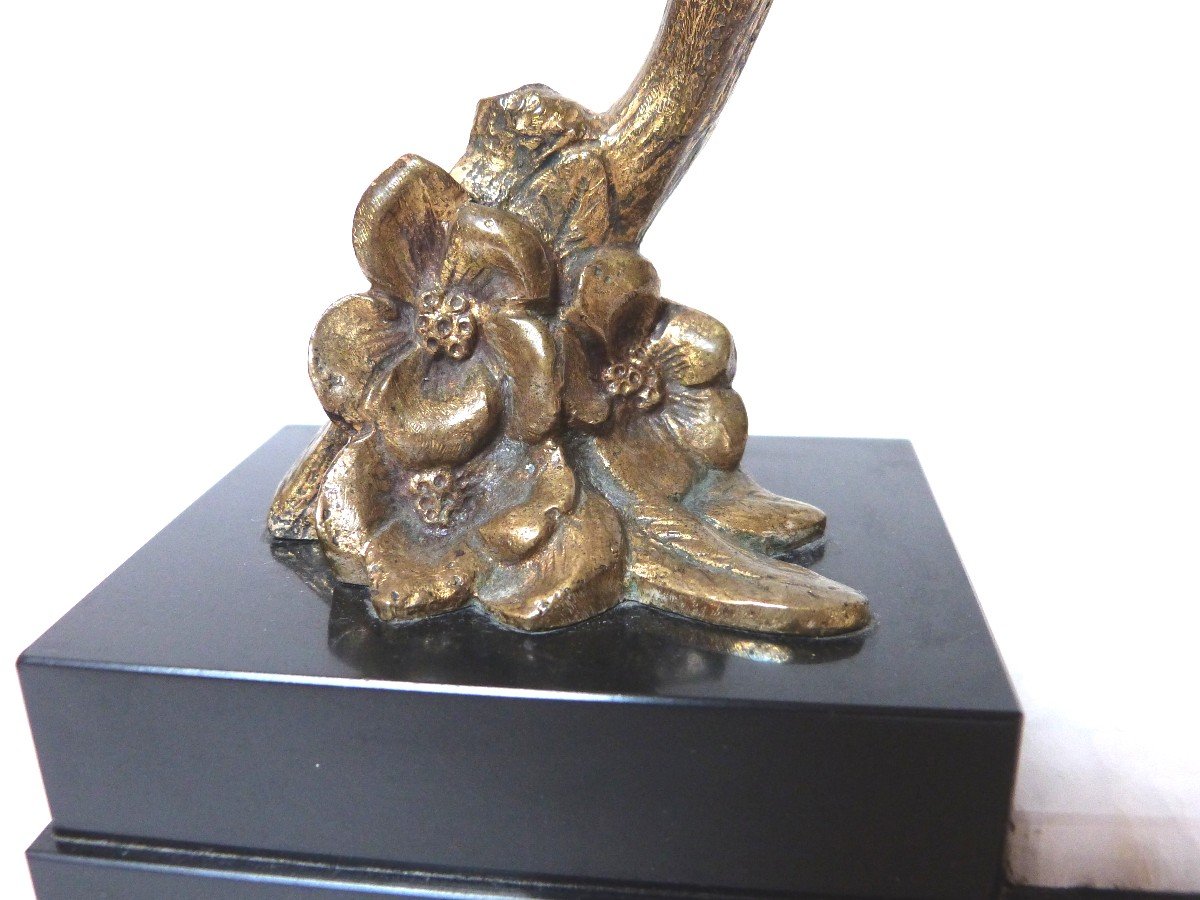 From Roche Art Deco Bronze Sculpture Perched Birds Marble And Onyx Base -photo-3