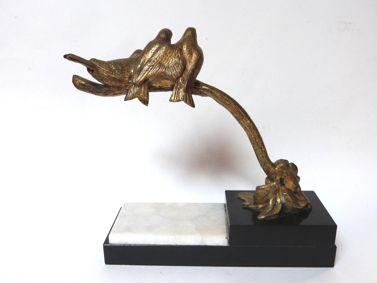 From Roche Art Deco Bronze Sculpture Perched Birds Marble And Onyx Base -photo-4