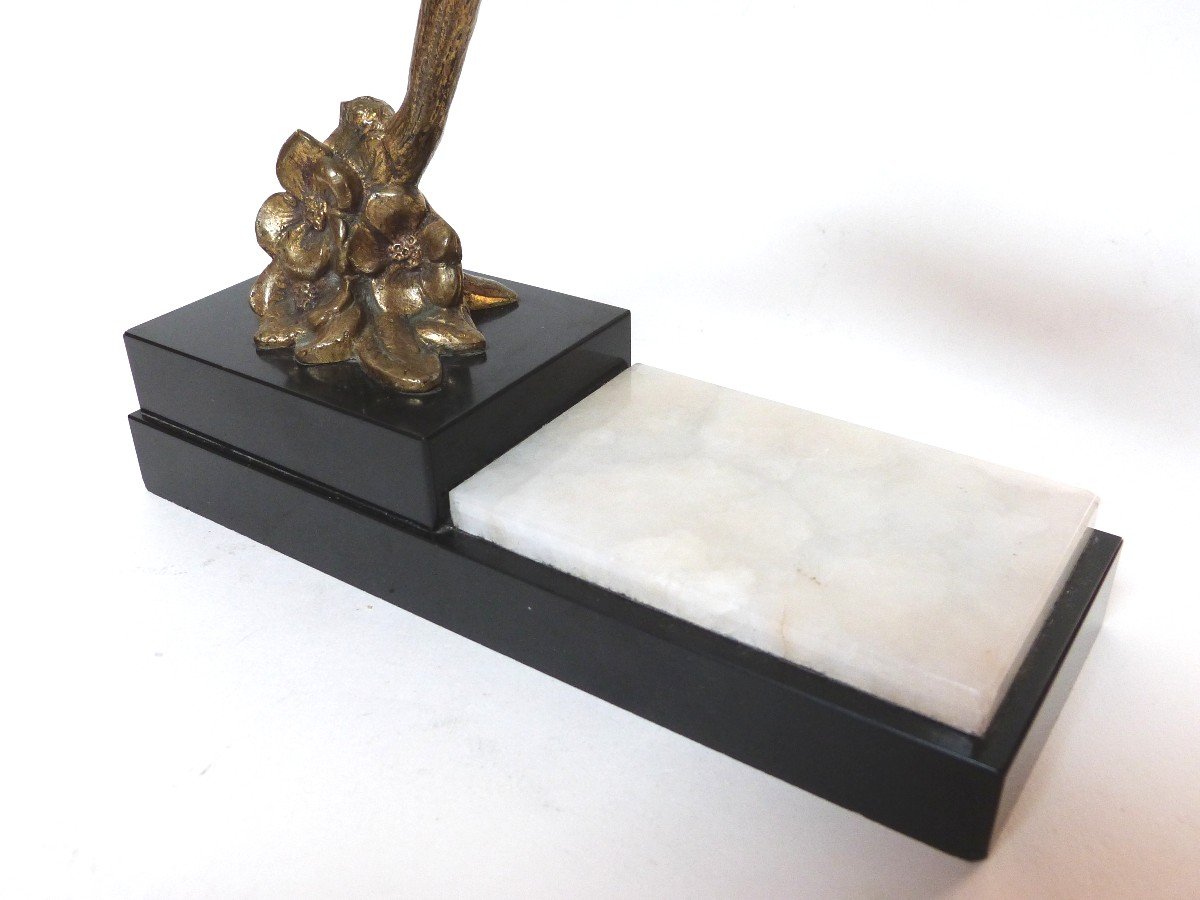 From Roche Art Deco Bronze Sculpture Perched Birds Marble And Onyx Base -photo-1