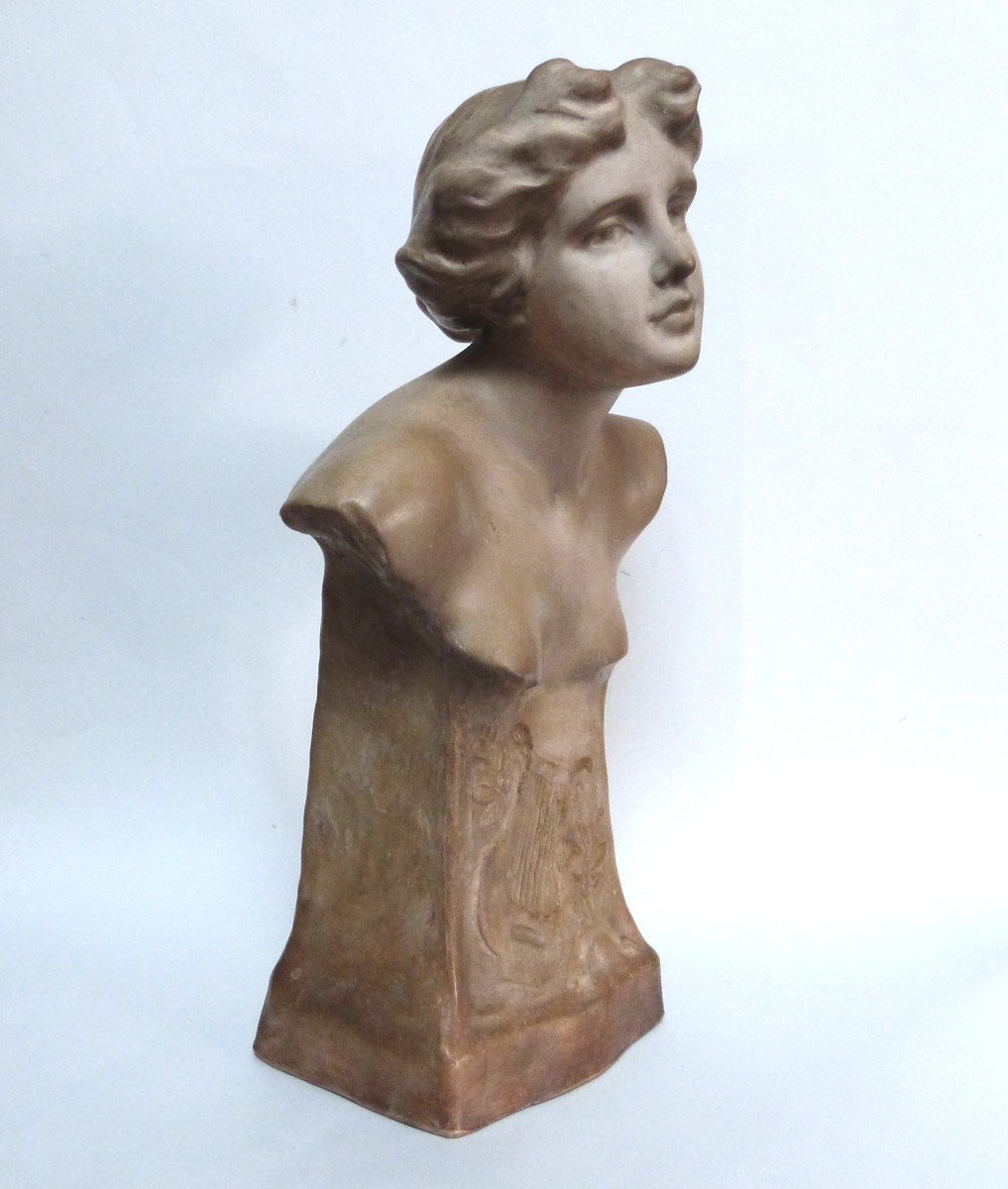 E. Tell For Goldscheider Art Nouveau Female Bust Allegory Of Music-photo-2